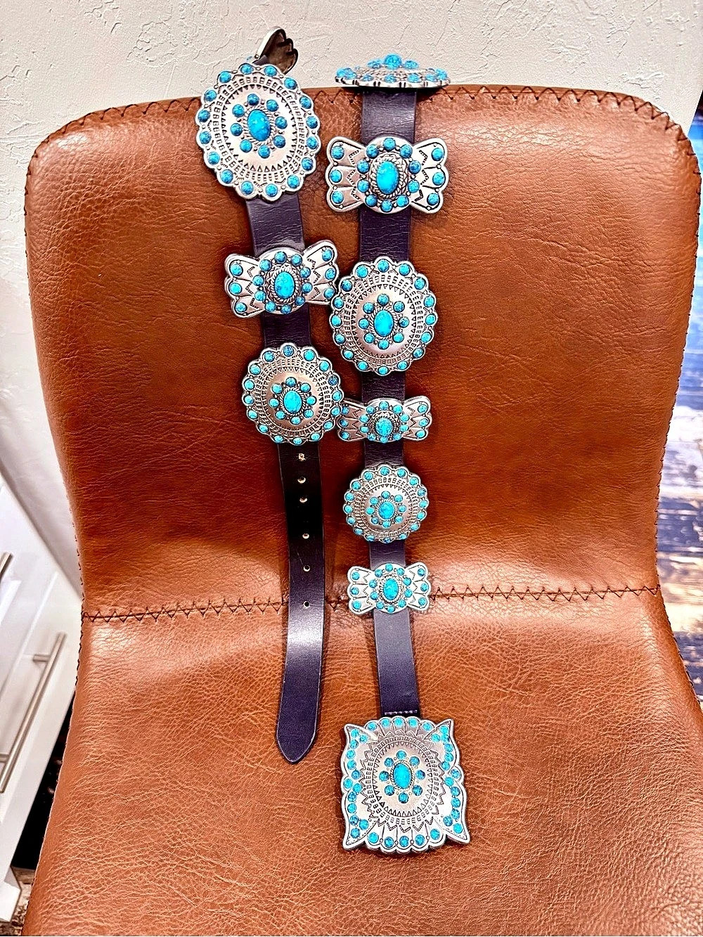Western Turquoise Concho Leather Belt Medium